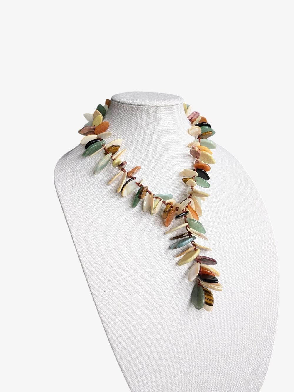 Vintage 1980s Zuni Style Troca Shell, Tiger's Eye, Seafoam Fetish Necklace